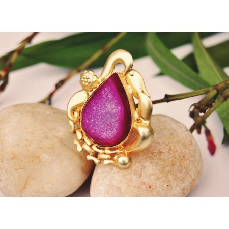 Ornate Pink Gem Gold Ring